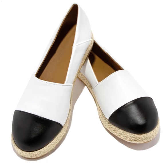 Black and White Platform Espadrille Flat - Picture 2 of 6